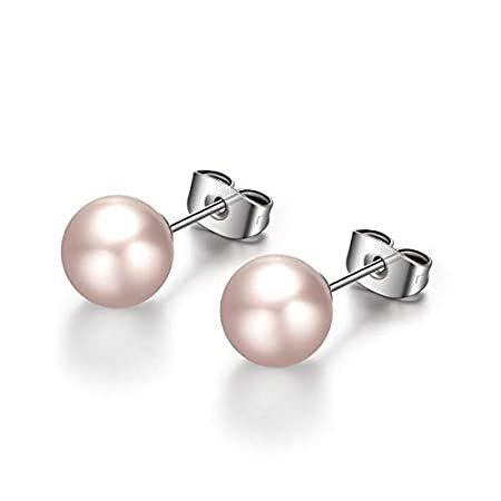 お気にいる TGNEL Earri Pearl Shell Simulated Pink Round Titanium, Studs Earrings Pearl ネックレス、ペンダント