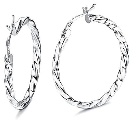 【保証書付】 Milacolato 925 Sterling Silver Hoop Earrings for Women 18K White Gold Plate イヤリング
