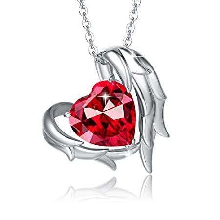 【超特価sale開催】 Ruby Created Carat 6 Gemstone Silver Sterling CACESTONE Angel B Heart Wings ネックレス、ペンダント