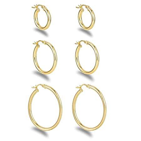 品質満点 14K Women for Earrings Hoop Gold Pairs 3 Gold Po Silver Sterling 925 Plated イヤリング