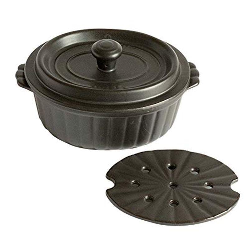 品質満点 佐治陶器 土鍋 黒 18.5cm 萬古焼 ウォーターリッド 無水 土鍋 (スノコ付) 楕円 57-80 土鍋