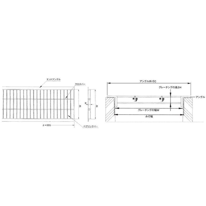 法山本店　U字溝用グレーチング(普及型)　適用みぞ幅400mm　適用荷重:乗用車(T-2)　HGU-400-32　長さ995mm