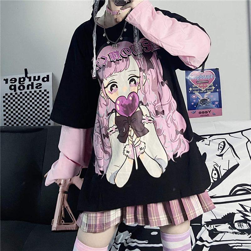 おしゃれ 病みかわいい 原宿系 かっこいい レディースファッション 長袖 アニメかわいい女の子プリント シャツ ゆるい ピン コットン 春夏 長袖 希少 Thepuppymaster Co Uk