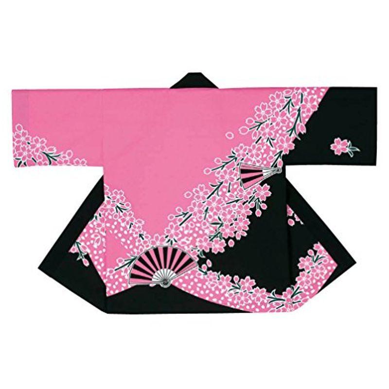 祭り・イベント用半纏・法被（ピンク・黒） 桜に扇子柄 73323