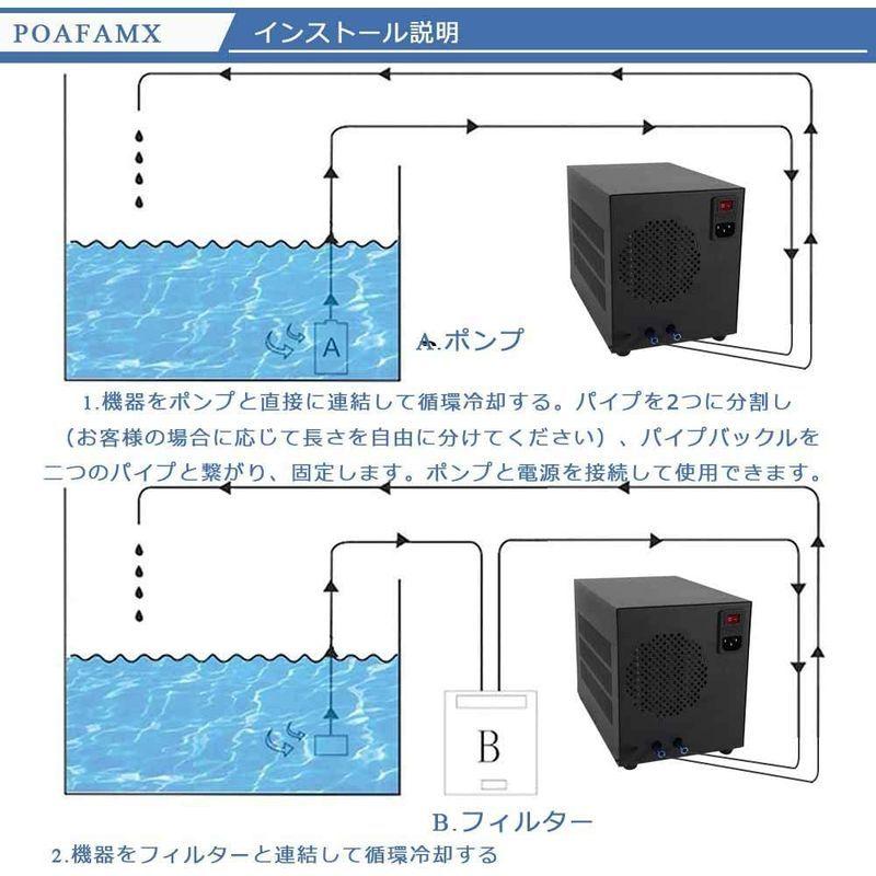 Poafamx 水槽クーラー 15-40℃調整可能 60L 冷却と加熱両用 ウォータークーラー 水冷設備 パイプ付き ウォーターポンプ付き 水槽クーラー 60L 冷却と加熱両用 ウォータークーラー 水冷設備 パイプ付き ウォーターポンプ付き