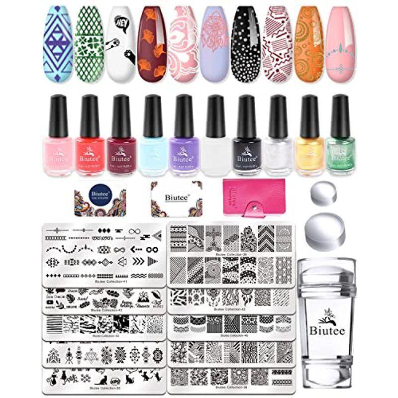 Biutee ネイルプレート スタンプ ネイルプレート ネイルポリッシュ 10色 ネイルイメージプレートセット 10枚セット 2スタンプ 2 Iuhcsloykk 印鑑 印章 スタンプ Phoenix Ge