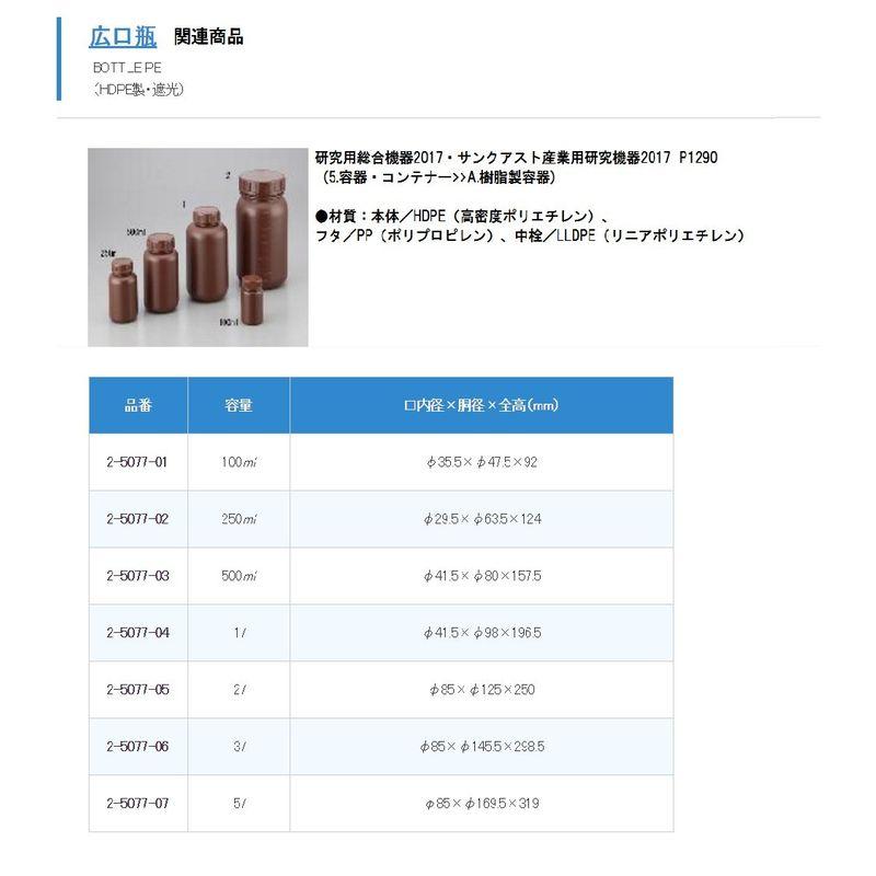 ニッコー 広口瓶 1L HDPE製・遮光 (1本入り) 2-5077-04 研究、開発用