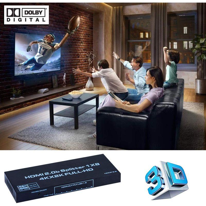 HDMI分配器　スプリッター　1入力8出力　1x8　HDCP　HDMI　2160P　2.0b,　HDMI　4K@60Hz　2.2　分配器