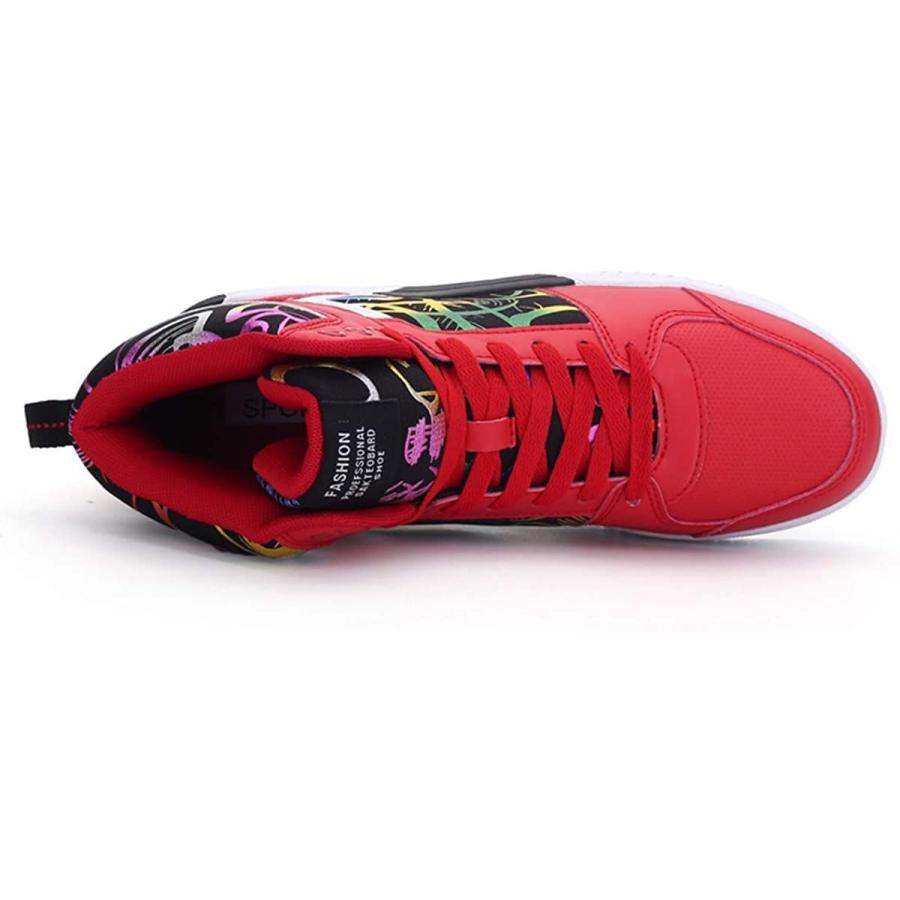 R-SHOW メンズ カラフルハイカットスケートボードシューズカジュアルランニングシューズ日常着用スニーカー (24.5CM, 赤)レッ｜wing-udon｜06