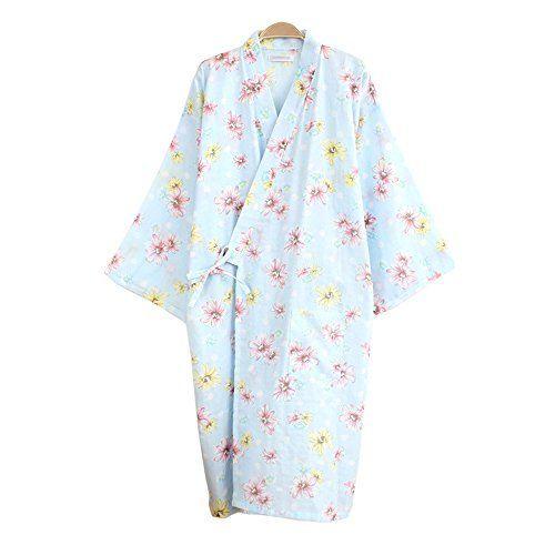 レディース 93 以上節約 浴衣 寝巻き 桜の花柄 可愛い浴衣 お寝巻 ねまき ブルー 旅館 パジャマ M 和ざらし ガーゼ