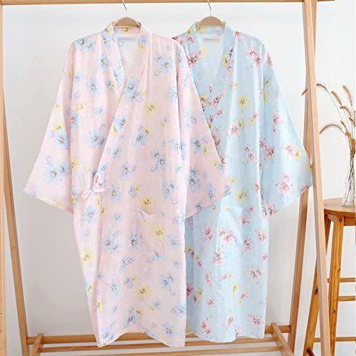 レディース 93 以上節約 浴衣 寝巻き 桜の花柄 可愛い浴衣 お寝巻 ねまき ブルー 旅館 パジャマ M 和ざらし ガーゼ
