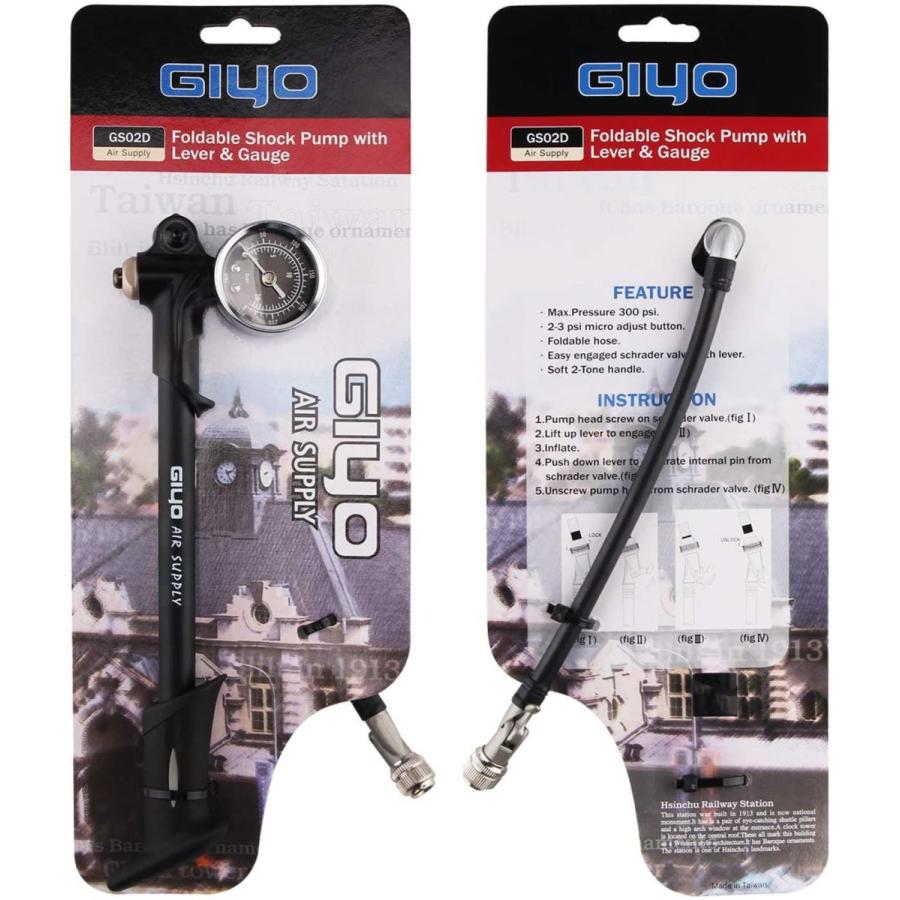 GIYO サスペンションポンプ エアサス用 米式バルブ対応 携帯ポンプ 超高圧300psi/20bar 空気入れ ミニポンプ ゲージ付 GS｜wing-udon｜02