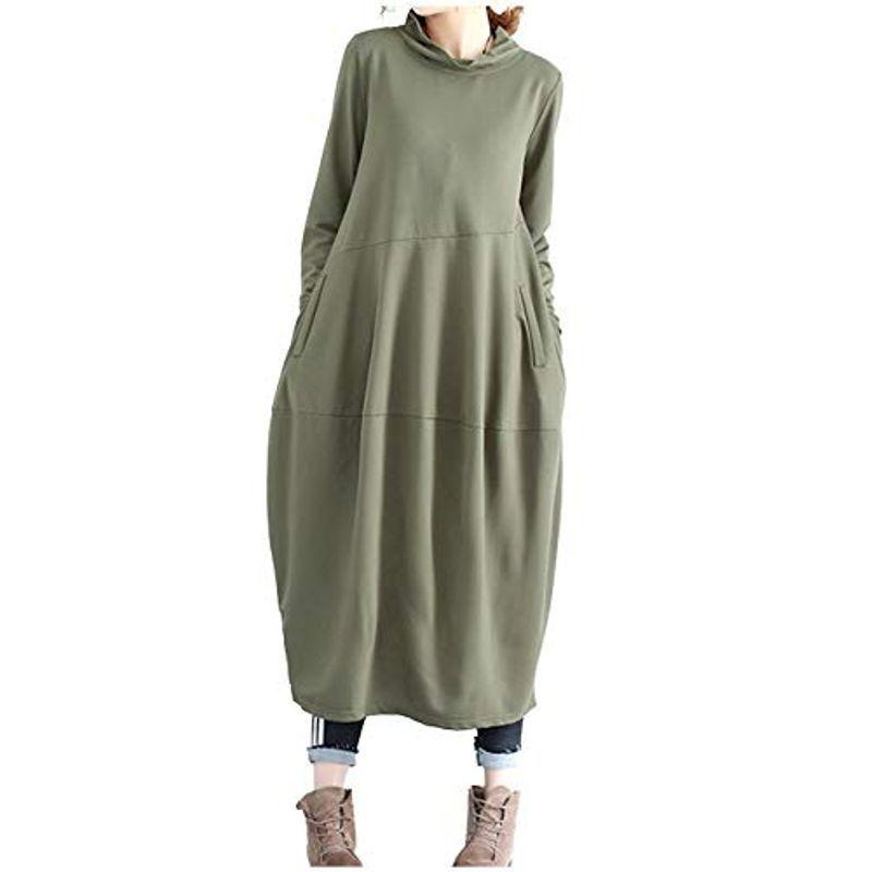 ワン アンブ ユッタリ コクーン ワンピース 膝丈 長袖 冬 春 ルームウェア 体型カバー ハイネック レディース マタニティ ロング 人気定番