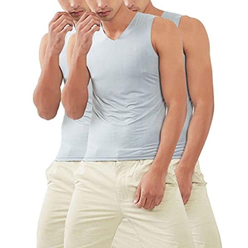メンズ インナー クール ドライ シームレス ノースリーブ Vネック シャツ 吸汗 速乾 男性 肌着 下着 3枚組 タンクトップ 夏 インナ 本物