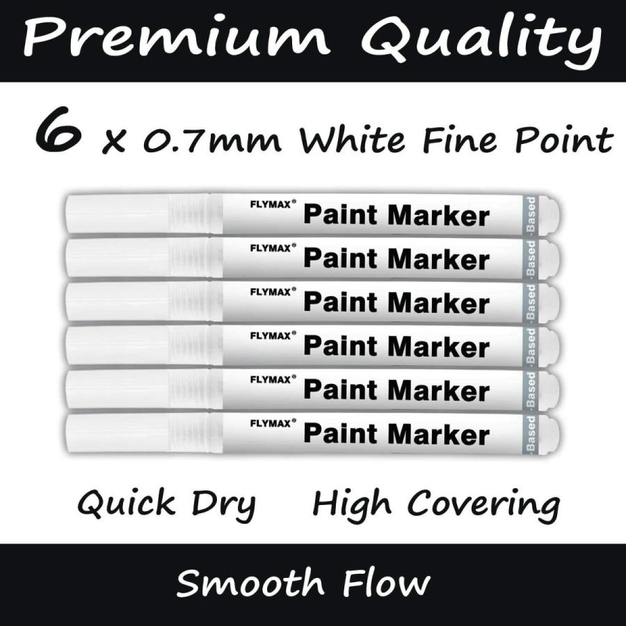 奉呈FLYMAX ホワイトペイントペン 6本パック 石 ホワイトペイントペン 0.7mm ホワイト 木材 アクリル 油性マジック プラスチック  筆記用具