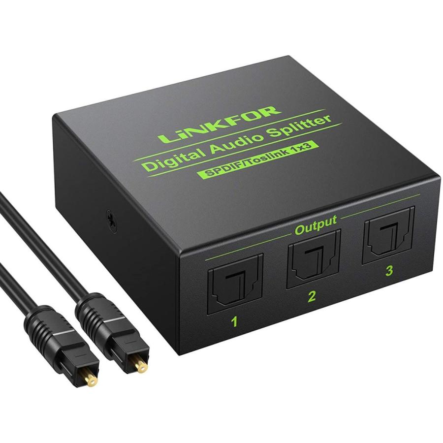 LiNKFOR SPDIF TosLink 光デジタル 分配器 1入力3出力 LPCM2.0 DTS Dolby-AC3に対応 USBケーブ
