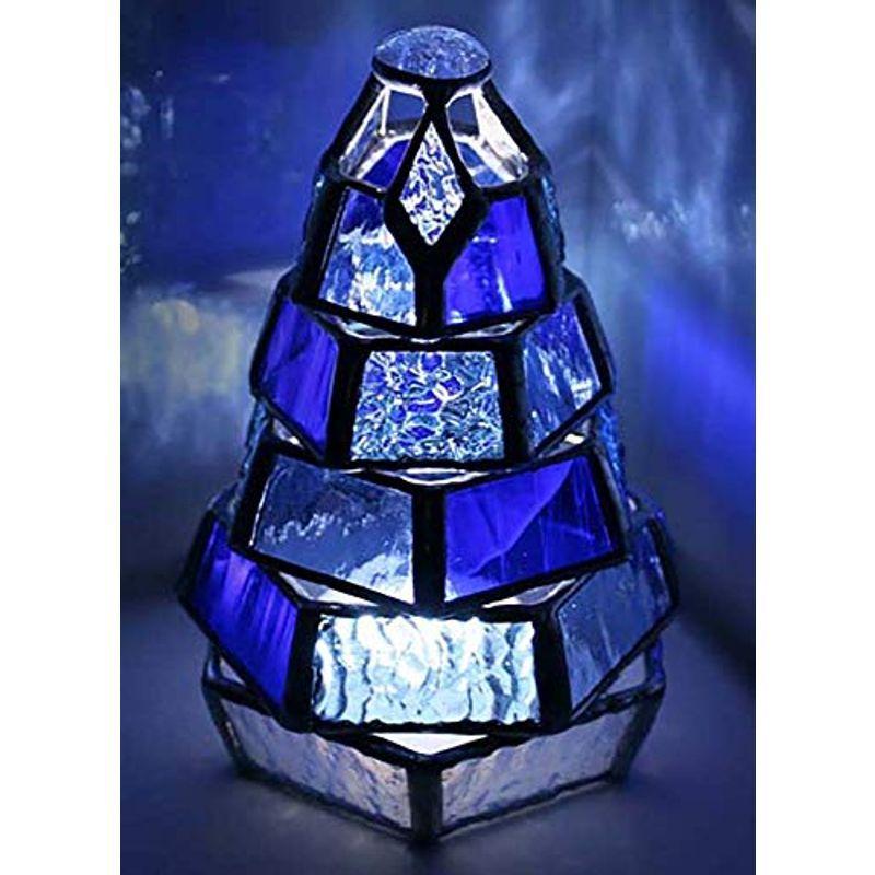 アトリエキース ステンドグラス・ミニランプ 小さなもみの木ランプBlue Collection（LEDライト付）