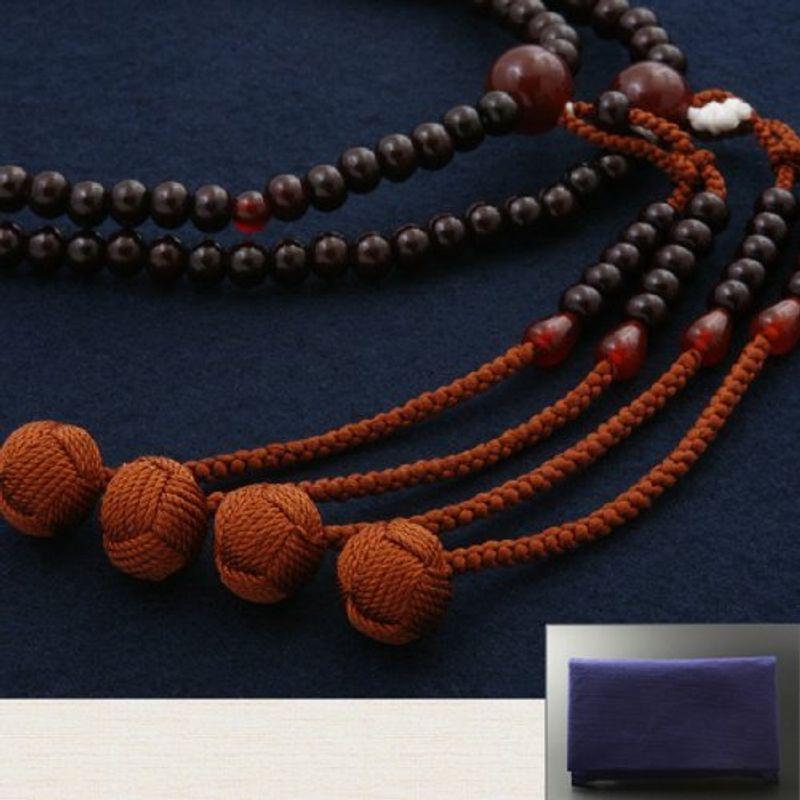 京仏壇はやし 数珠 真言宗 尺二 紫檀 瑪瑙 (めのう) 入り (男性用) 正式 本式 数珠袋セット SM-031 京都 念珠