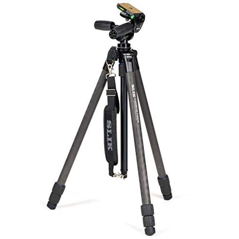 SLIK カーボン三脚 カーボンマスター 833 3段 ナットロック式 28mmパイプ径 高精度3ウェイ雲台 ショルダーストラップ付属 10