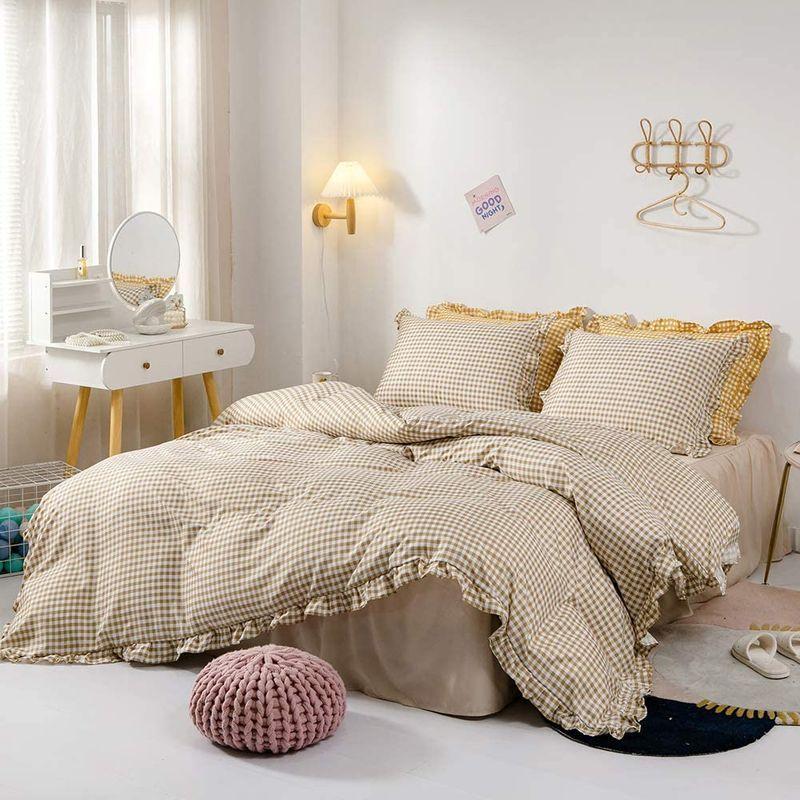 安い 布団カバー シングル 3点セット 掛け布団カバー ベッドスカート 洋式 枕カバー かわいい フリル付き チェック おしゃれ ベッド用 布団用 人気ブランドを Turningheadskennel Com