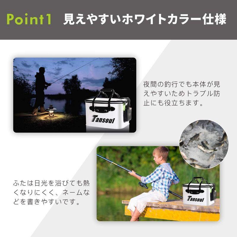 Tansoul バッカン 釣り バケツ 折りたたみ 40cm フィッシュグリップ付き 魚掴み器 釣り具 アウトドアに最適 ホワイト １年間製品保証 定番のお歳暮