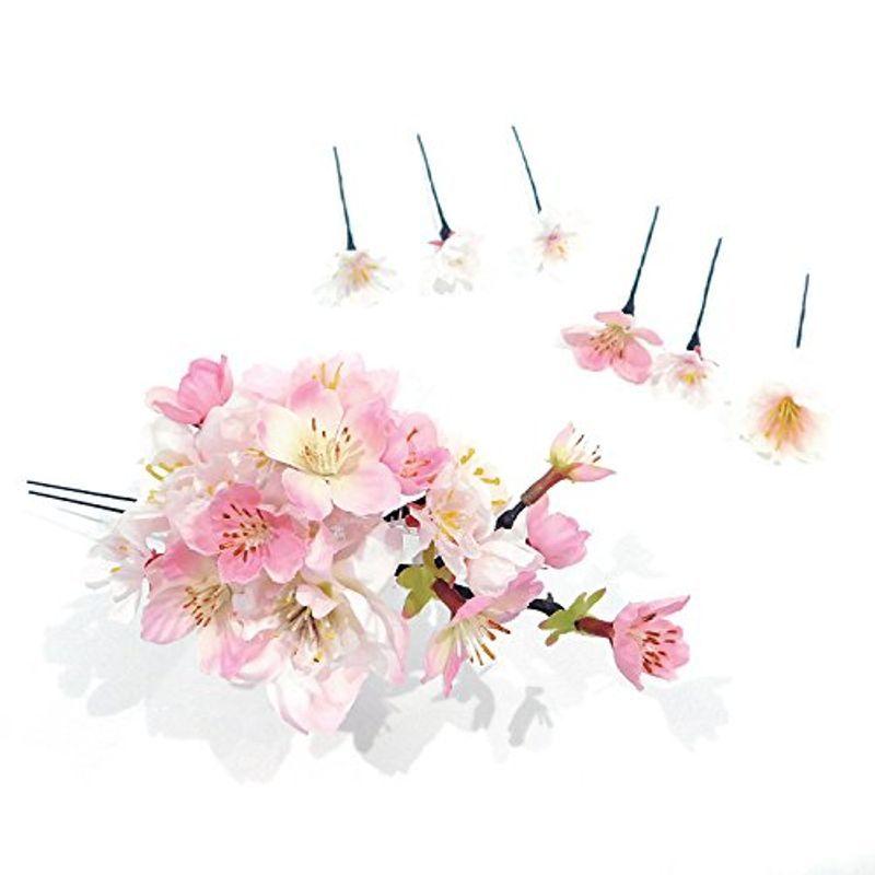アトリエ美鈴 桜の花かんざし ヘアアクセサリー 7点セット アートフラワー (Uピン処理)