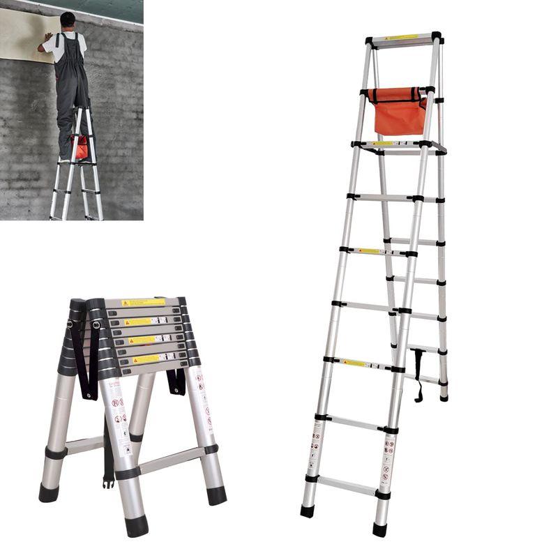 Hooha 伸縮はしご兼用脚立 最長2.6m 8段+8段 軽量 踏み台 兼用脚立