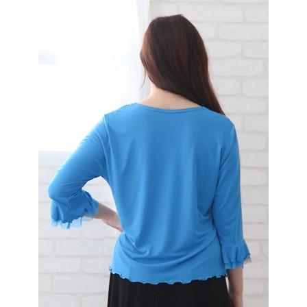 送料無料2〜4日後到着  ブラウス 演奏会 コーラス衣装 トップス レディー (ゆったり)M L サイズ 襟元ジルコンとダイヤストーンにすそジルコントップス ブルー |  | 01