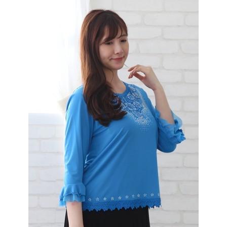 送料無料2〜4日後到着  ブラウス 演奏会 コーラス衣装 トップス レディー (ゆったり)M L サイズ 襟元ジルコンとダイヤストーンにすそジルコントップス ブルー |  | 02