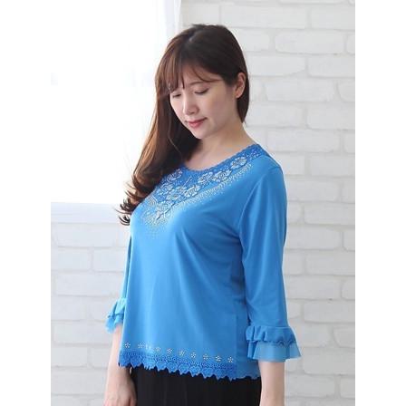 送料無料2〜4日後到着  ブラウス 演奏会 コーラス衣装 トップス レディー (ゆったり)M L サイズ 襟元ジルコンとダイヤストーンにすそジルコントップス ブルー |  | 03