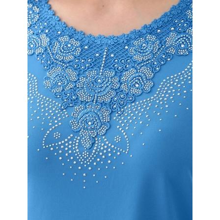 送料無料2〜4日後到着  ブラウス 演奏会 コーラス衣装 トップス レディー (ゆったり)M L サイズ 襟元ジルコンとダイヤストーンにすそジルコントップス ブルー |  | 04