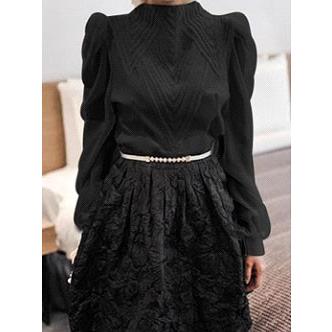 bakugai202601 コーラス 衣装 ブラウス　無地ボトルネック長袖ブラウス 後ろシームレスファスナー(３３ｃｍ)ブラウスパフスリーブ　S M L LLサイズ　白 黒 |  | 10