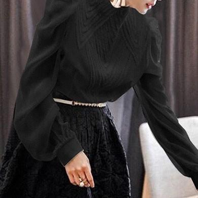 bakugai202601 コーラス 衣装 ブラウス　無地ボトルネック長袖ブラウス 後ろシームレスファスナー(３３ｃｍ)ブラウスパフスリーブ　S M L LLサイズ　白 黒 |  | 08