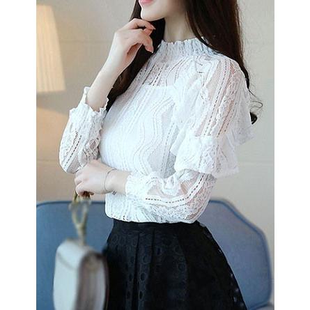 コーラスブラウス 豪華レース長袖ブラウス 伸縮かぶりブラウス襟元ハイネック 総レース インナータンクトップ付き S M L ｘl 3lサイズ 黒 白 Cu 衣装通販ウイングヤフー店 通販 Yahoo ショッピング
