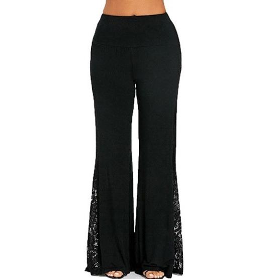 送料無料(２〜３日後到着美脚ブーツカットストレッチパンツ ジャズ ダンス パンツ 股上深めのブーツカット　脇レース 素材は薄地で伸縮性あり Ｓ Ｍ Ｌ LL 黒 |  | 04