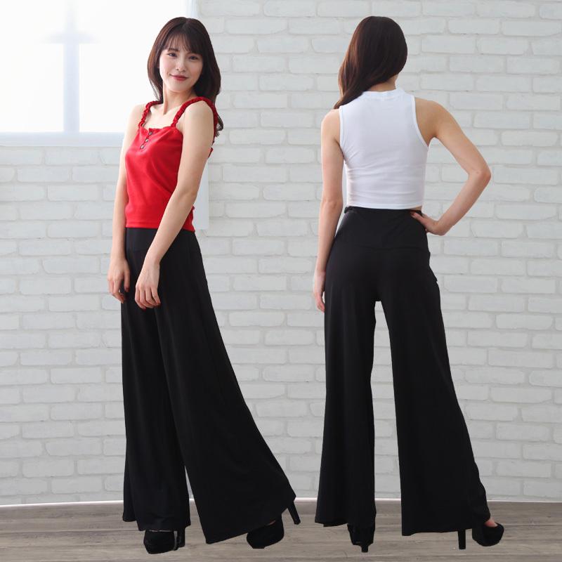 送料無料(２〜３日後到着)ジャズ ダンス パンツ ワイドパンツ レーヨン混のため とてもソフトで履き心地がとてもソフトで履きやすいパンツで 黒 |  | 01