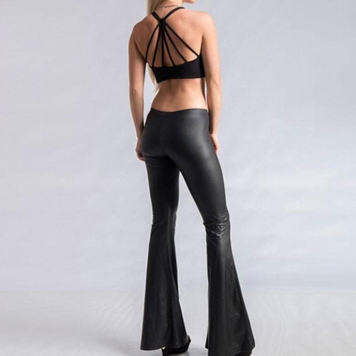 送料無料２〜３日後到着 ジャズ スピンドル ストレッチパンツ フェイクレザー フレアパンツ セクシーなストレッチパンツ 普段のおしゃれにも最適  M L XL 黒 |  | 05