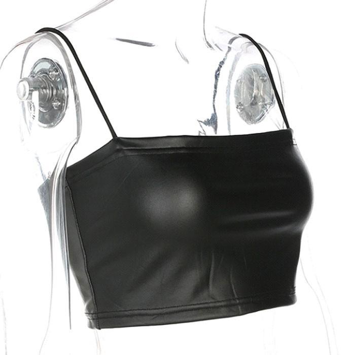 送料無料2〜4日後到着 ファイクレザー キャミソール ノースリーブ  ビスチェタイプ　インナートップス ジャズ スポーツトップス 黒 |  | 08