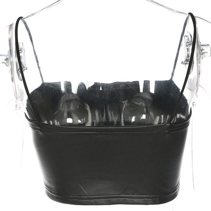 送料無料2〜4日後到着 ファイクレザー キャミソール ノースリーブ  ビスチェタイプ　インナートップス ジャズ スポーツトップス 黒 |  | 09