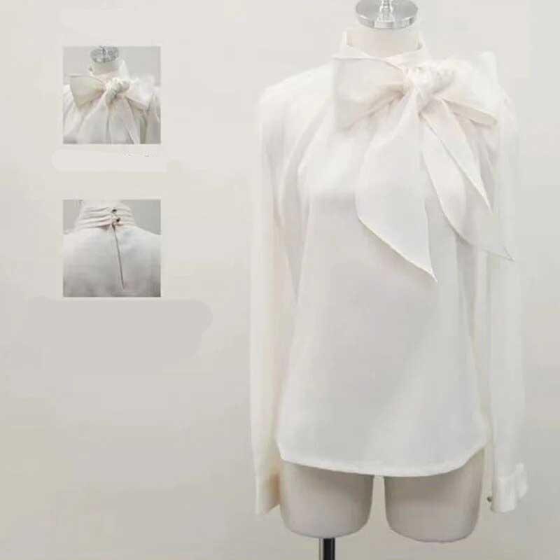 bakugai202601 コーラス 衣装 ブラウス 演奏会 ＭからXLサイズ サテン地スタンドブラウス ボータイ付きデザイン 白 黒 |  | 05