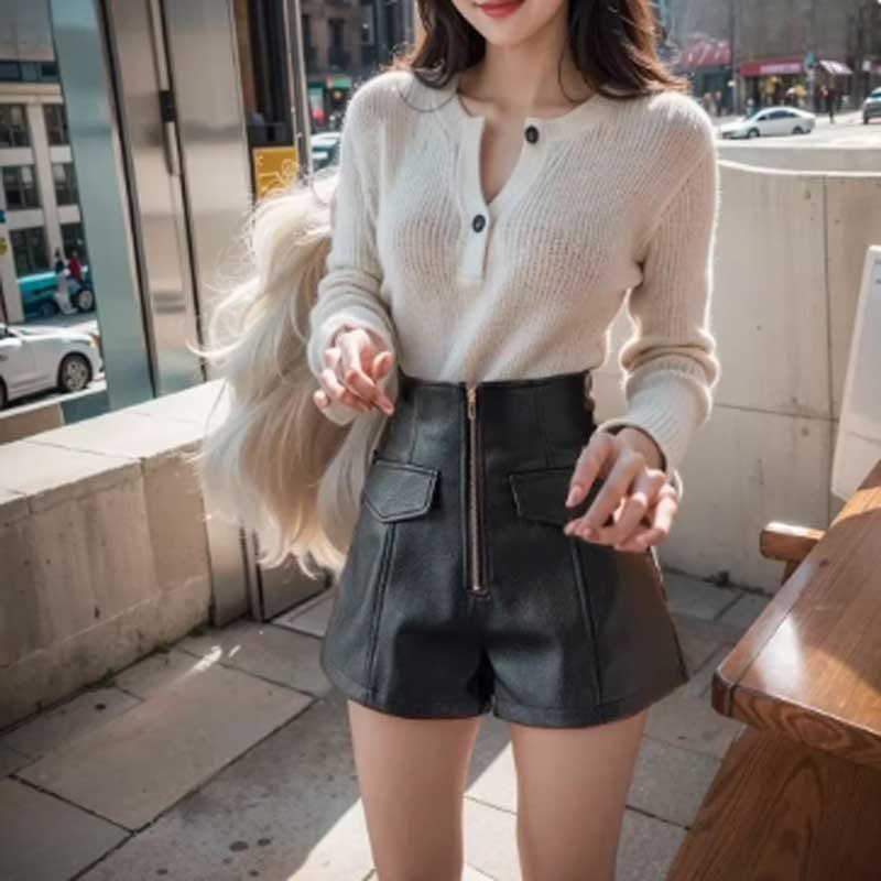 送料無料２〜4日後到着 レザーパンツ ダンサー 衣装 ヒップホップ パンツ レディース ステージ カラオケ衣装 フェイクレザーショートパンツ S M L XL 黒 | 