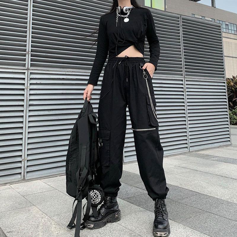 送料無料２ 4日後到着 カーゴパンツ ダンス衣装 レディース ヒップホップ パンツ 総ゴムサイドにポケット付き ひざ部分に開閉ファスナー チーン付きｓｍｌ 黒 Cu 衣装通販ウイングヤフー店 通販 Yahoo ショッピング