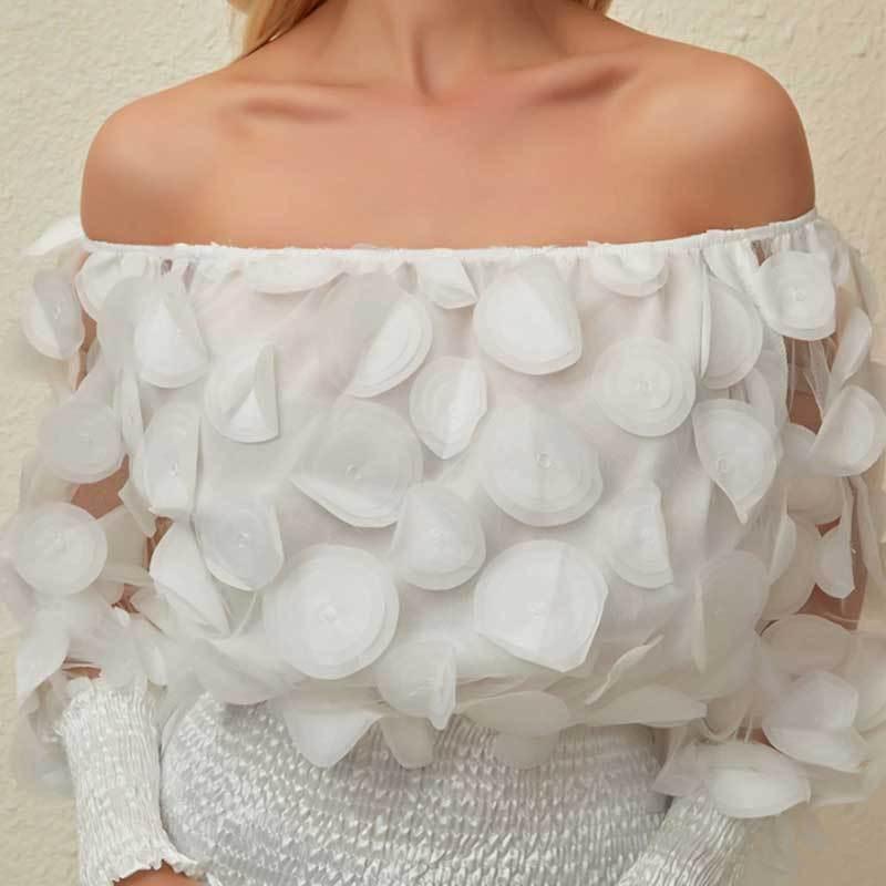 送料無料２〜３日後到着 演奏会 コーラス ブラウス 社交ダンス トップス 演奏会 シースルー地にパッチワーク ブラウス 長袖ボートネックトップス かぶりタイプ |  | 04