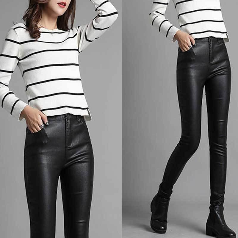 送料無料２〜３日後到着 レザースキニーストレッチパンツ レディース フェイクレザー パンツ ダンス ステージ 舞台 セクシーなボタンストレッチパンツ SからXL |  | 05