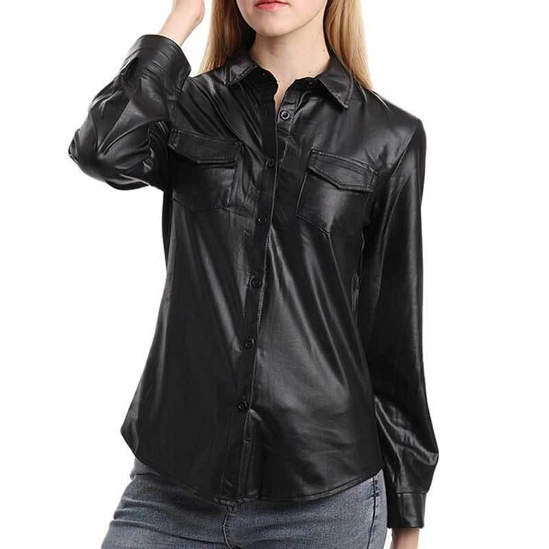 新品　カジュアル　ゆったりサイズ　合成皮革 シワ過去　シャツドレス ブラック bvb-191850-bk.jpg