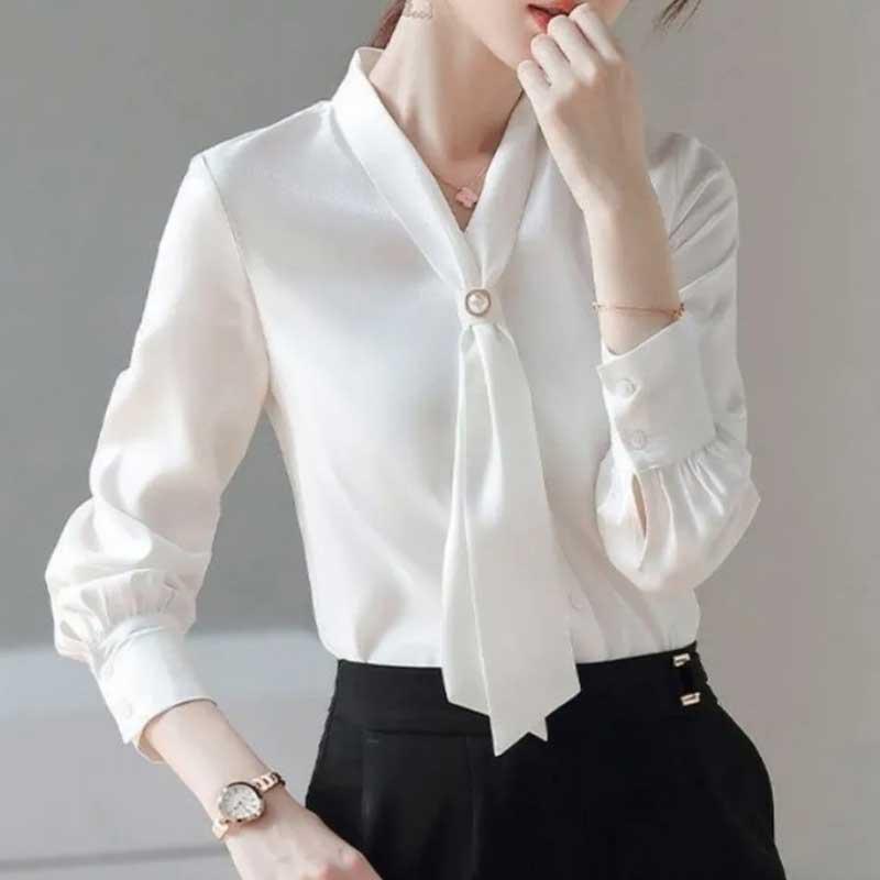 送料無料２〜３日後到着 演奏会 コーラス ブラウス 白 第九 合唱衣装 フォーマル ボータイブラウス 長袖ジョーゼットボータイブラウス かぶりタイプ | 