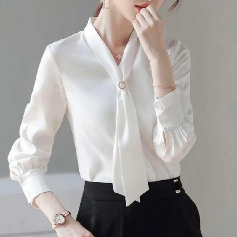 送料無料２〜３日後到着 演奏会 コーラス ブラウス 白 第九 合唱衣装 フォーマル ボータイブラウス 長袖ジョーゼットボータイブラウス かぶりタイプ |  | 02