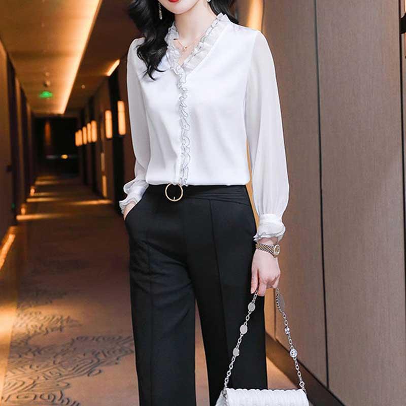 送料無料2〜4日後到着 演奏会 コーラス ブラウス 第九 合唱衣装 フォーマル 入学式 ブラウス 白 黒 ＭからXLサイズ ジョーゼット地 プリーツ襟デザイン |  | 03