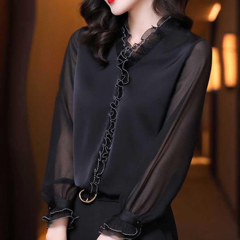 送料無料2〜4日後到着 演奏会 コーラス ブラウス 第九 合唱衣装 フォーマル 入学式 ブラウス 白 黒 ＭからXLサイズ ジョーゼット地 プリーツ襟デザイン |  | 04