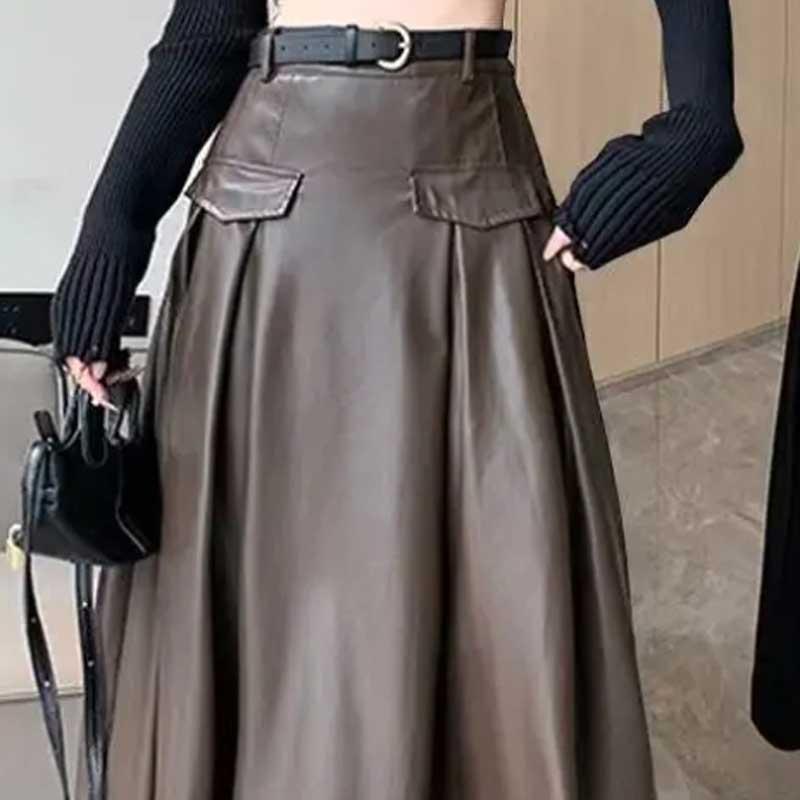 送料無料２〜4日後到着 ロングレザースカート セクシー レディース 脇ファスナーフレアーロング丈スカート フェイクレザー セクシーレザースカート モカ茶 黒 |  | 05